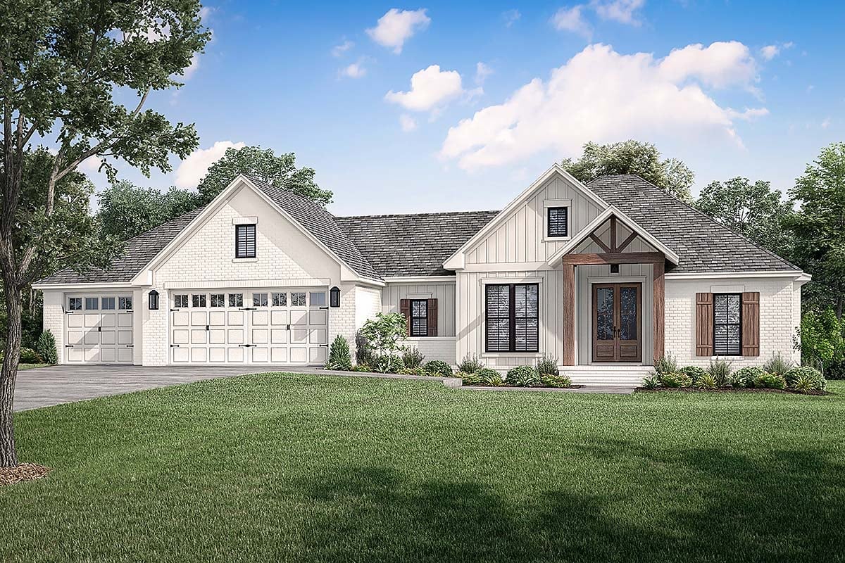Country, Farmhouse, New American Style, Traditional Plan with 2002 Sq. Ft., 3 Bedrooms, 2 Bathrooms, 3 Car Garage Elevation
