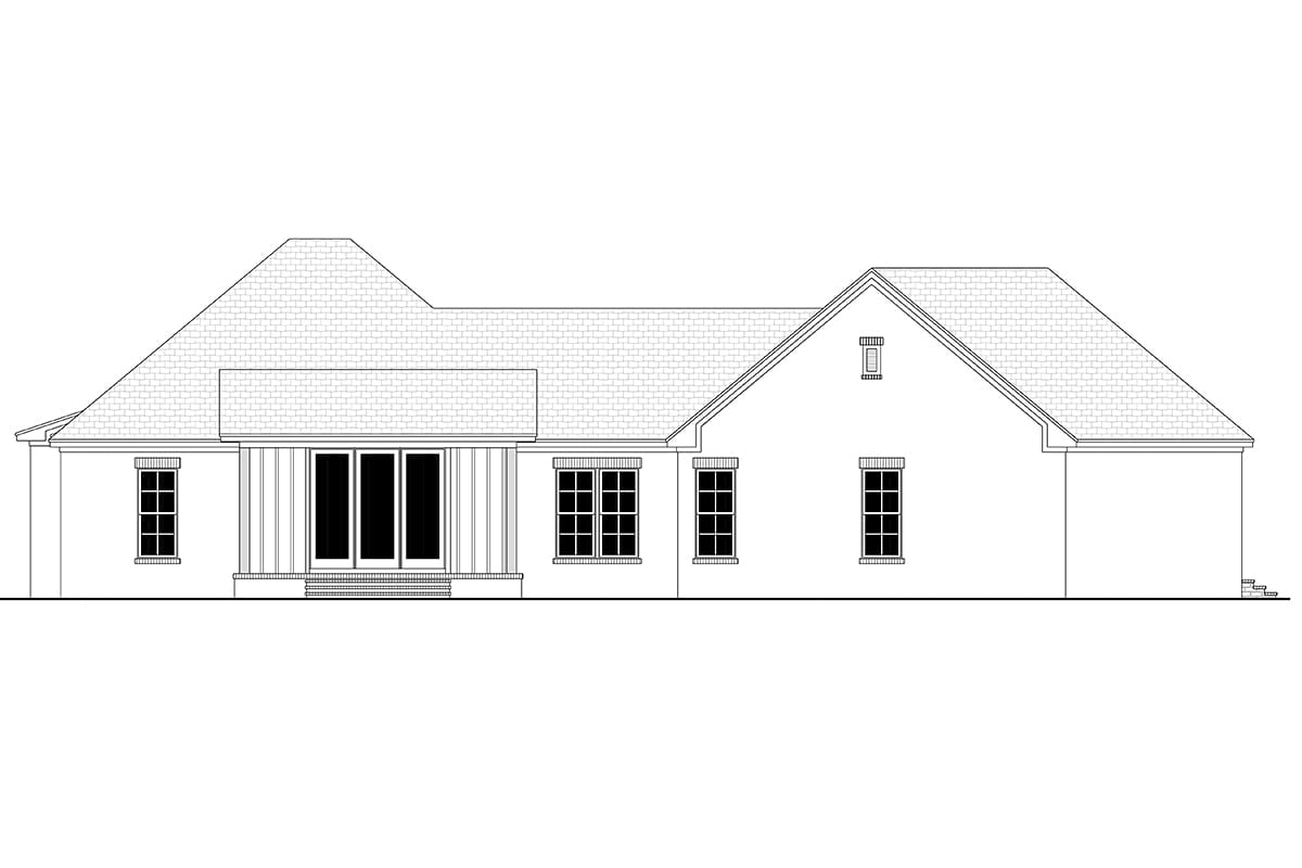 Country, Farmhouse, New American Style, Traditional Plan with 2002 Sq. Ft., 3 Bedrooms, 2 Bathrooms, 3 Car Garage Rear Elevation