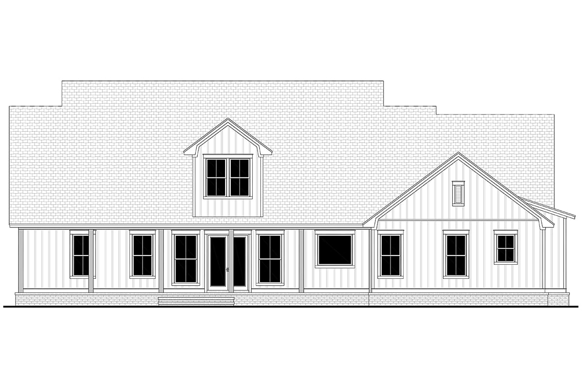 Country, Farmhouse, Southern, Traditional Plan with 2668 Sq. Ft., 3 Bedrooms, 3 Bathrooms, 2 Car Garage Rear Elevation