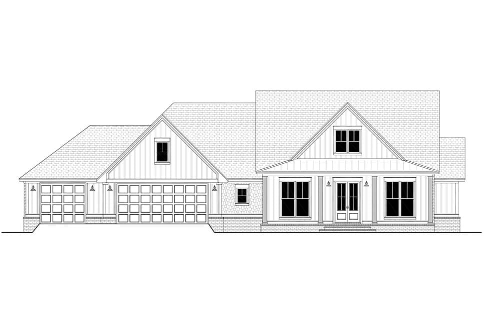 Cottage, Country, Farmhouse, New American Style, Traditional Plan with 2125 Sq. Ft., 3 Bedrooms, 3 Bathrooms, 3 Car Garage Picture 4