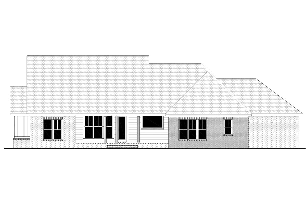 Cottage, Country, Farmhouse, New American Style, Traditional Plan with 2125 Sq. Ft., 3 Bedrooms, 3 Bathrooms, 3 Car Garage Rear Elevation