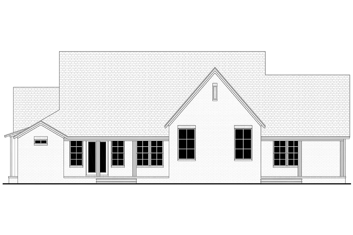 Cottage, European, Farmhouse Plan with 2470 Sq. Ft., 3 Bedrooms, 3 Bathrooms, 2 Car Garage Rear Elevation