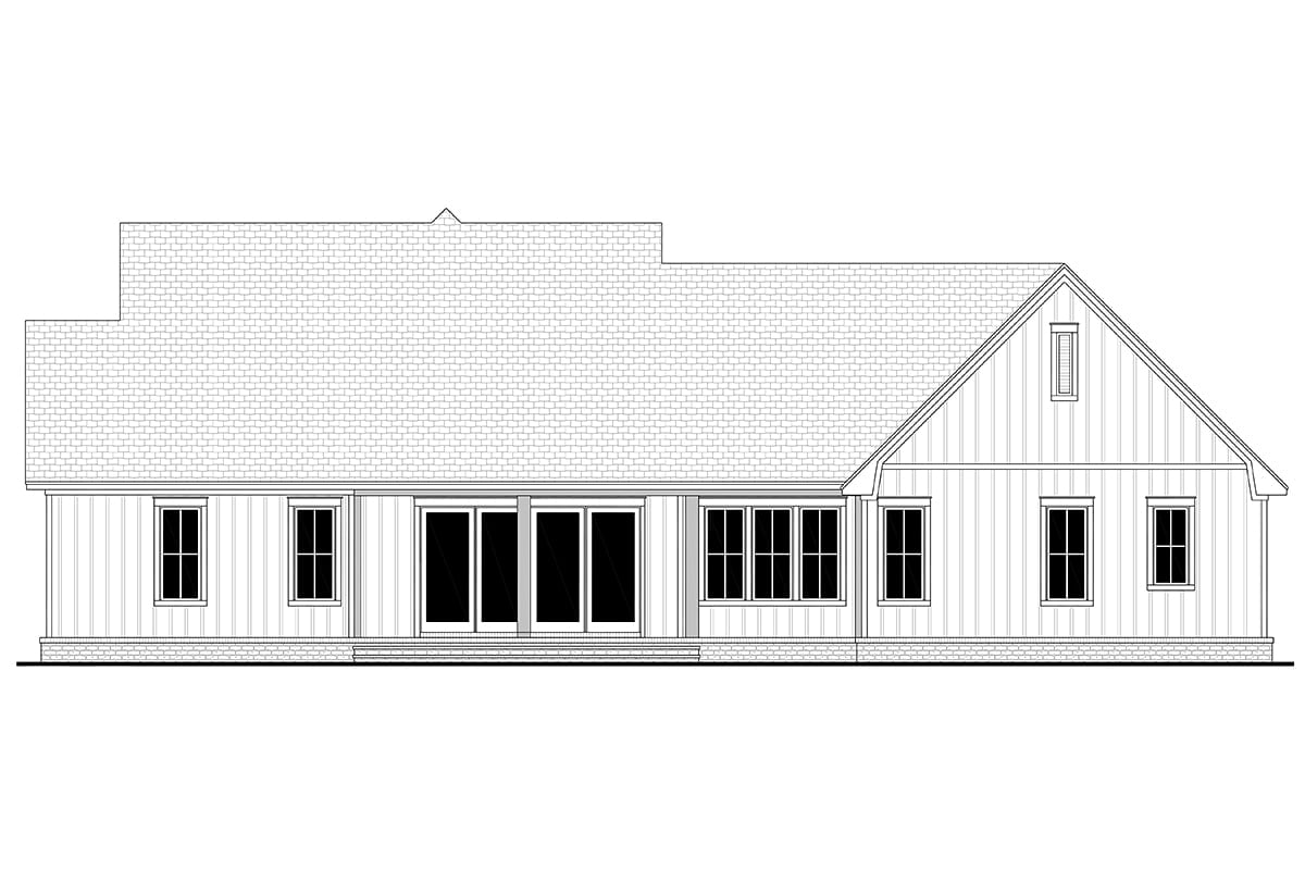 Country, Farmhouse, New American Style, Southern, Traditional Plan with 2781 Sq. Ft., 3 Bedrooms, 3 Bathrooms, 2 Car Garage Rear Elevation