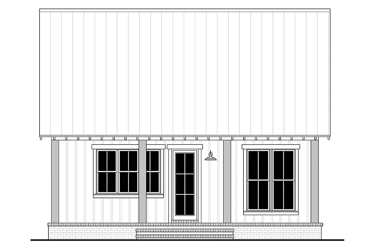 Country, Farmhouse, Traditional Plan with 1064 Sq. Ft., 2 Bedrooms, 2 Bathrooms Rear Elevation