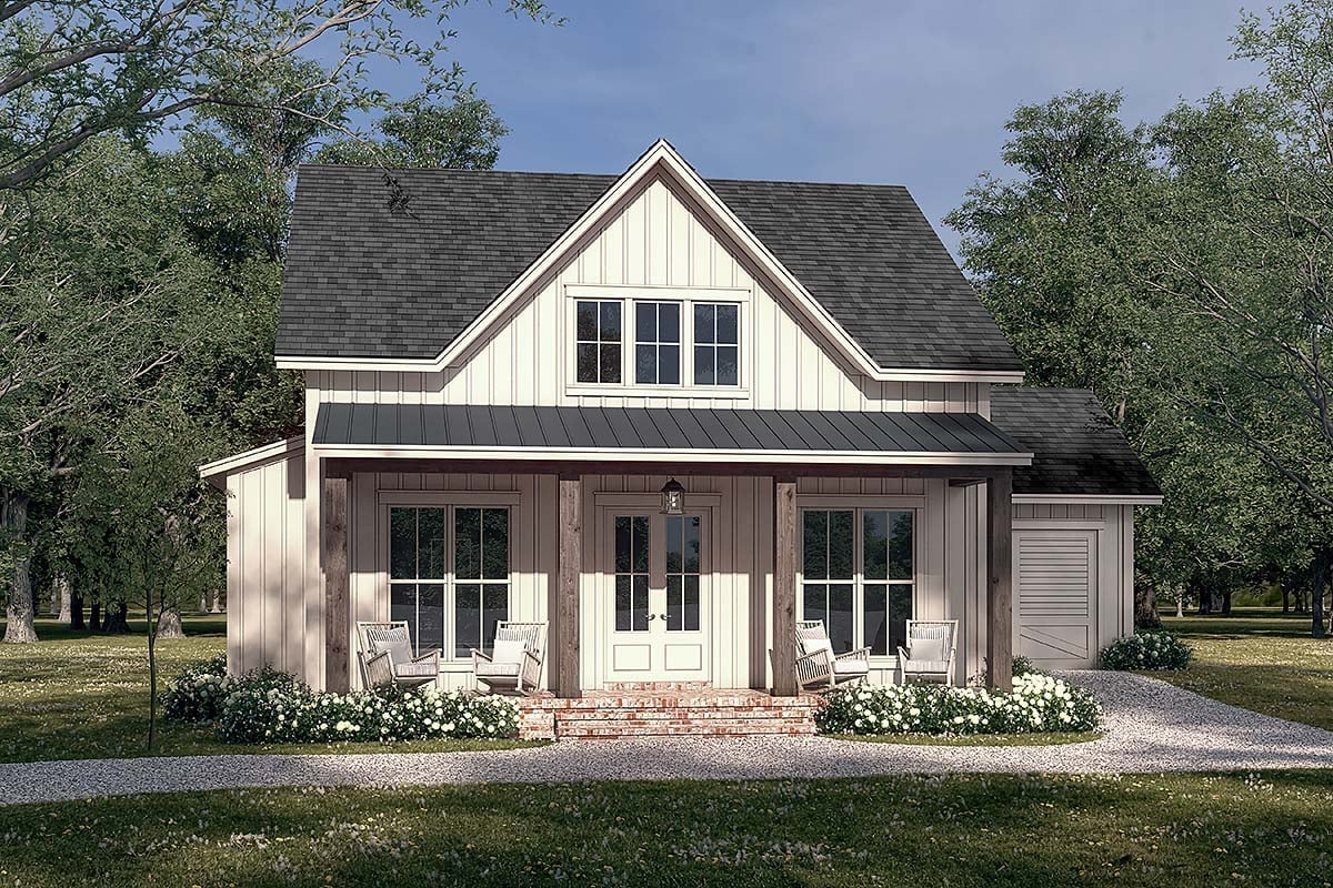 Country, Farmhouse, Traditional Plan with 1263 Sq. Ft., 2 Bedrooms, 2 Bathrooms, 1 Car Garage Elevation