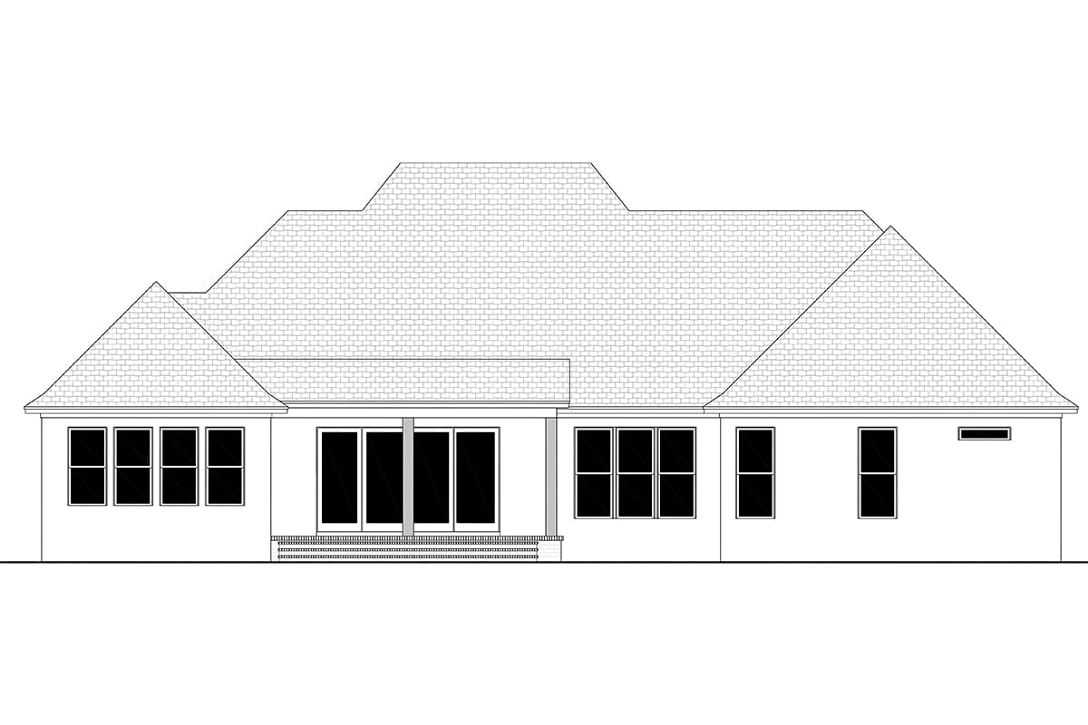 Farmhouse, Traditional Plan with 3152 Sq. Ft., 5 Bedrooms, 4 Bathrooms, 3 Car Garage Rear Elevation