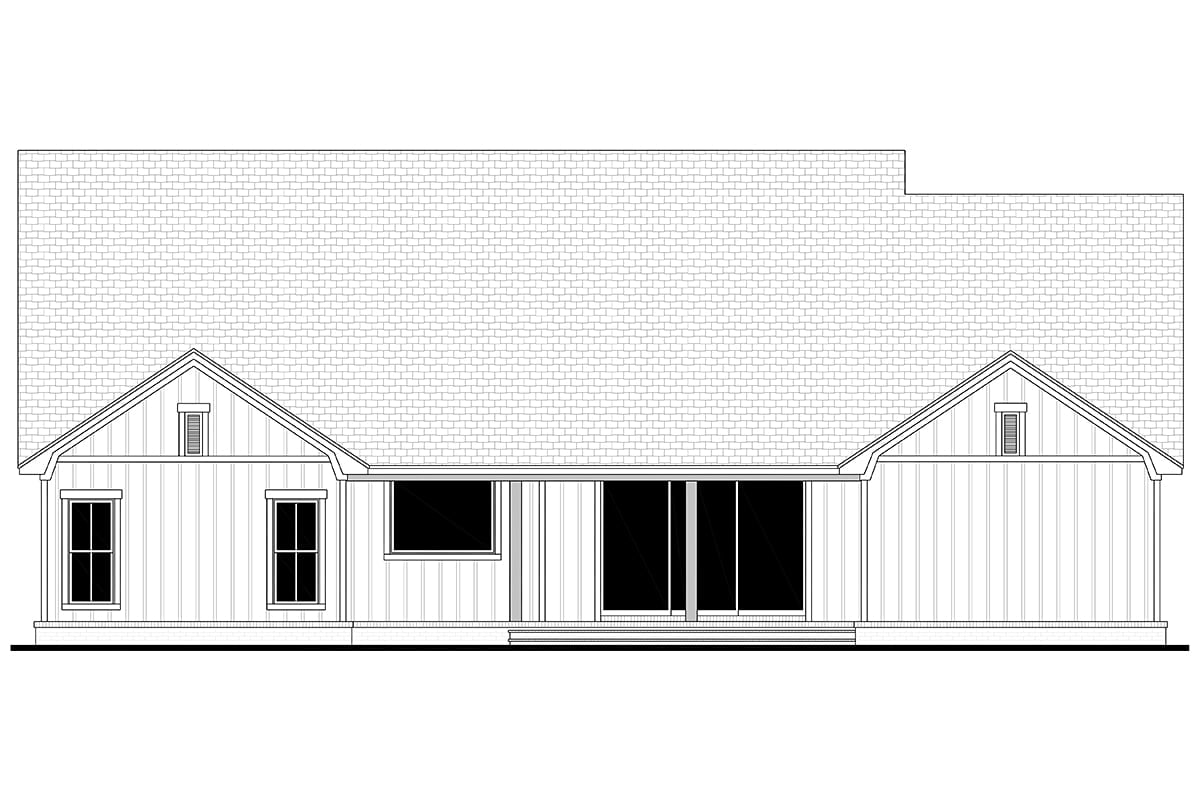 Country, Craftsman, Farmhouse, Southern Plan with 2658 Sq. Ft., 4 Bedrooms, 4 Bathrooms, 2 Car Garage Rear Elevation