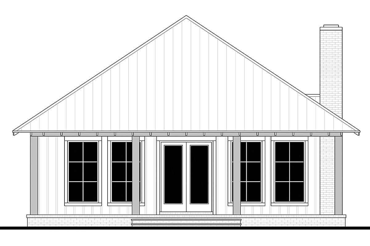 Cabin, Cottage, Country, Craftsman, Southern Plan with 1605 Sq. Ft., 3 Bedrooms, 2 Bathrooms Rear Elevation