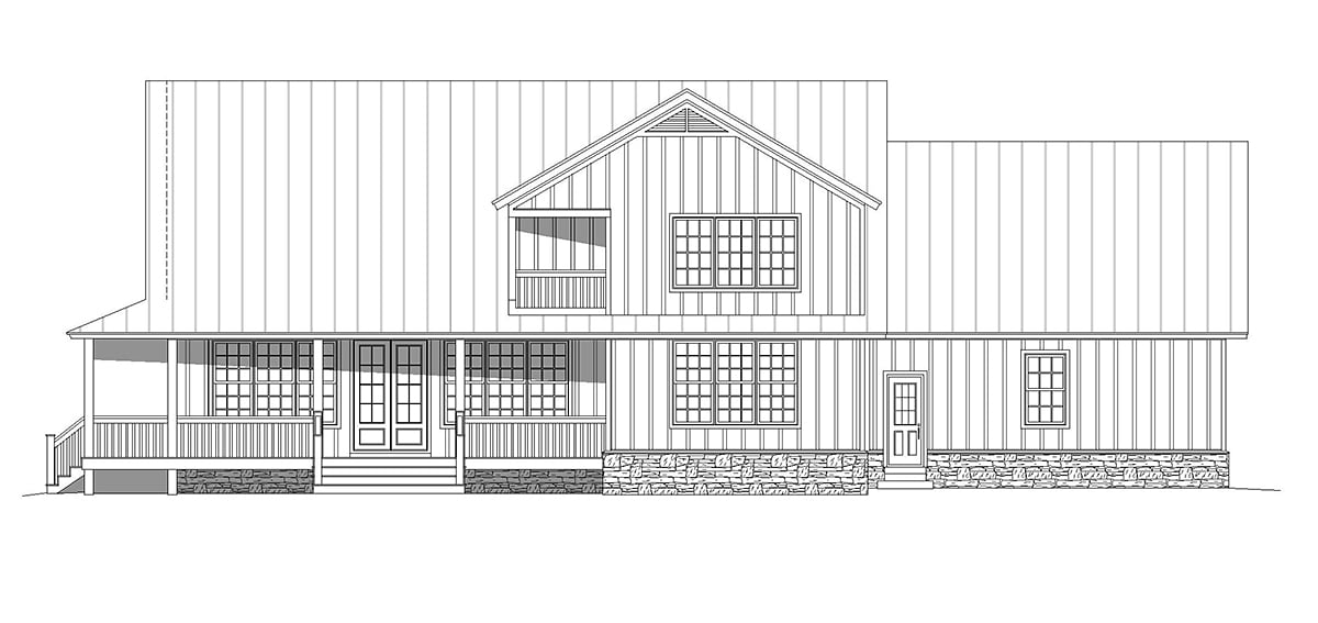 Country, Farmhouse, Ranch, Traditional House Plan 80986 with 3 Bed, 3 Bath, 2 Car Garage Rear Elevation