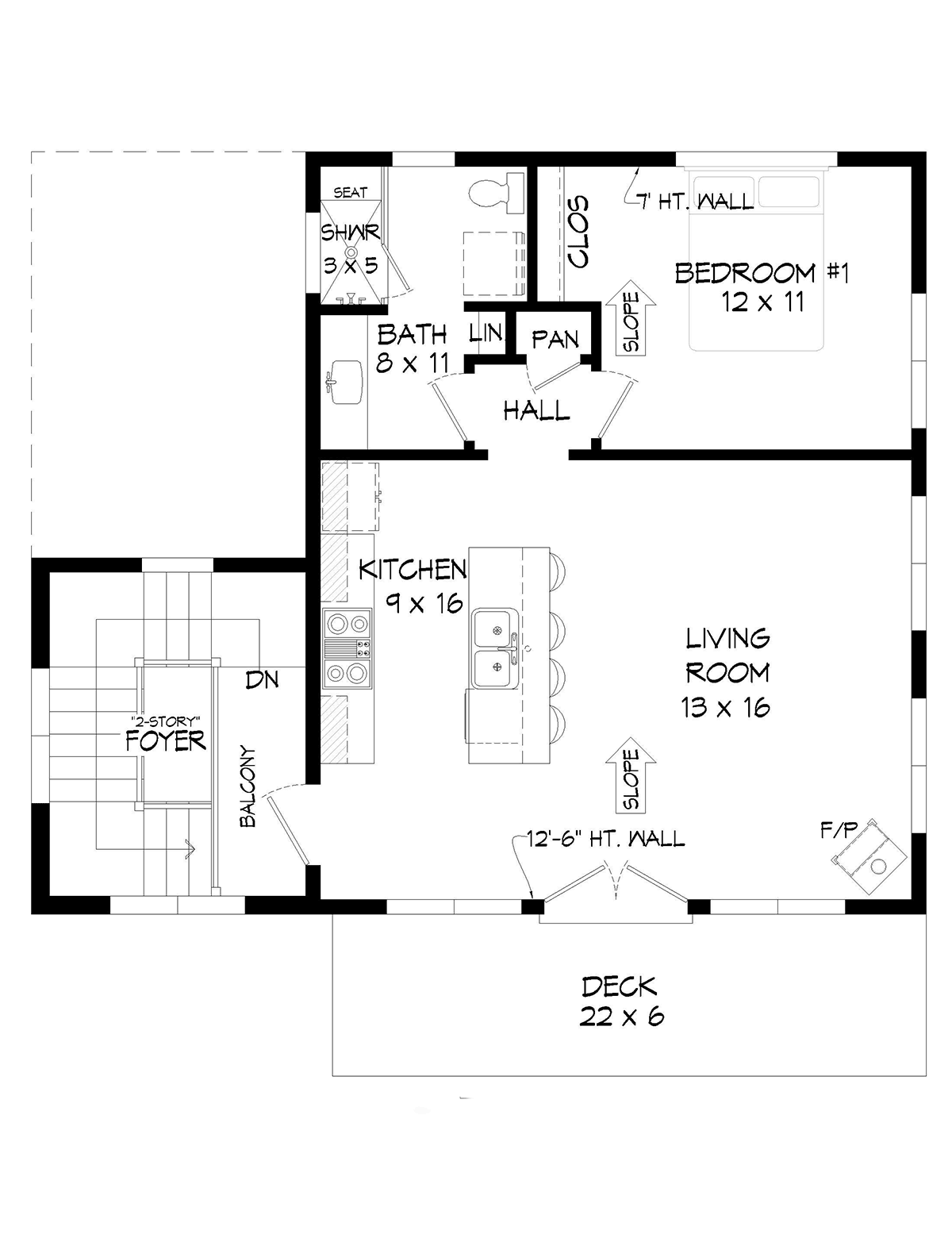 Contemporary, Modern House Plan 80989 with 1 Bed, 1 Bath, 3 Car Garage Level One