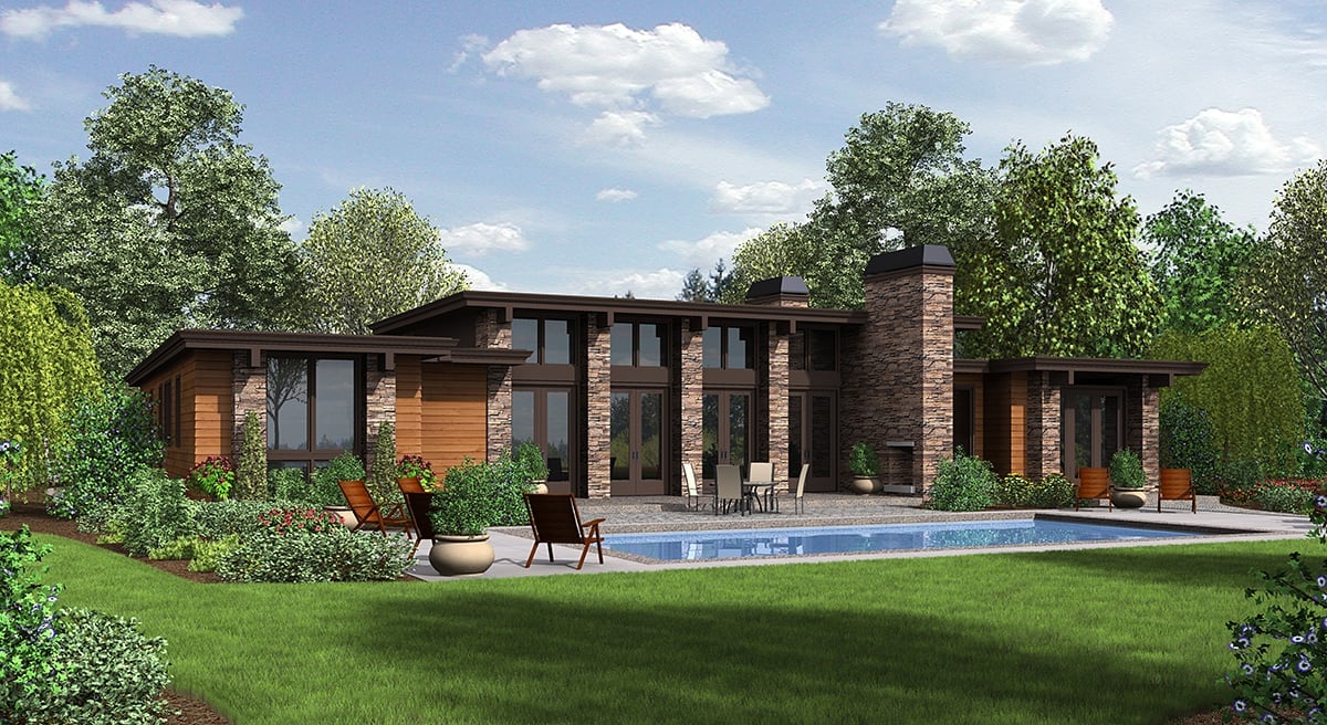Contemporary, Modern Plan with 2557 Sq. Ft., 3 Bedrooms, 3 Bathrooms, 2 Car Garage Rear Elevation