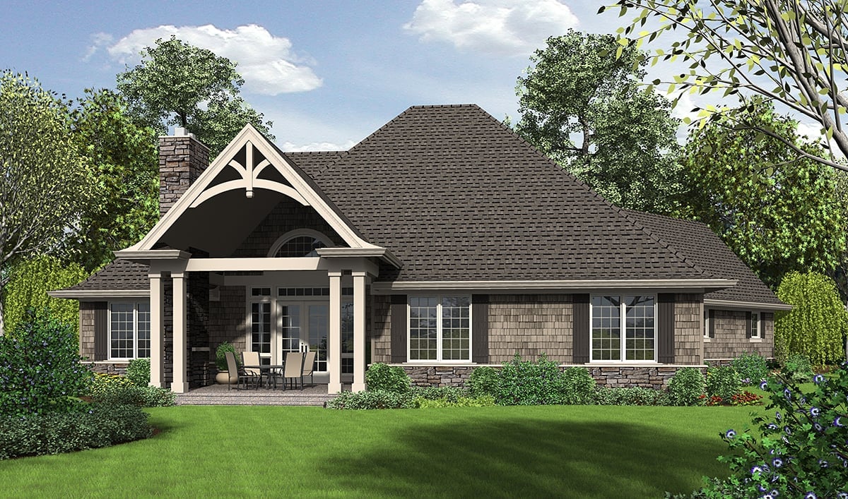 Country, Craftsman House Plan 81204 with 3 Bed, 3 Bath, 2 Car Garage Rear Elevation