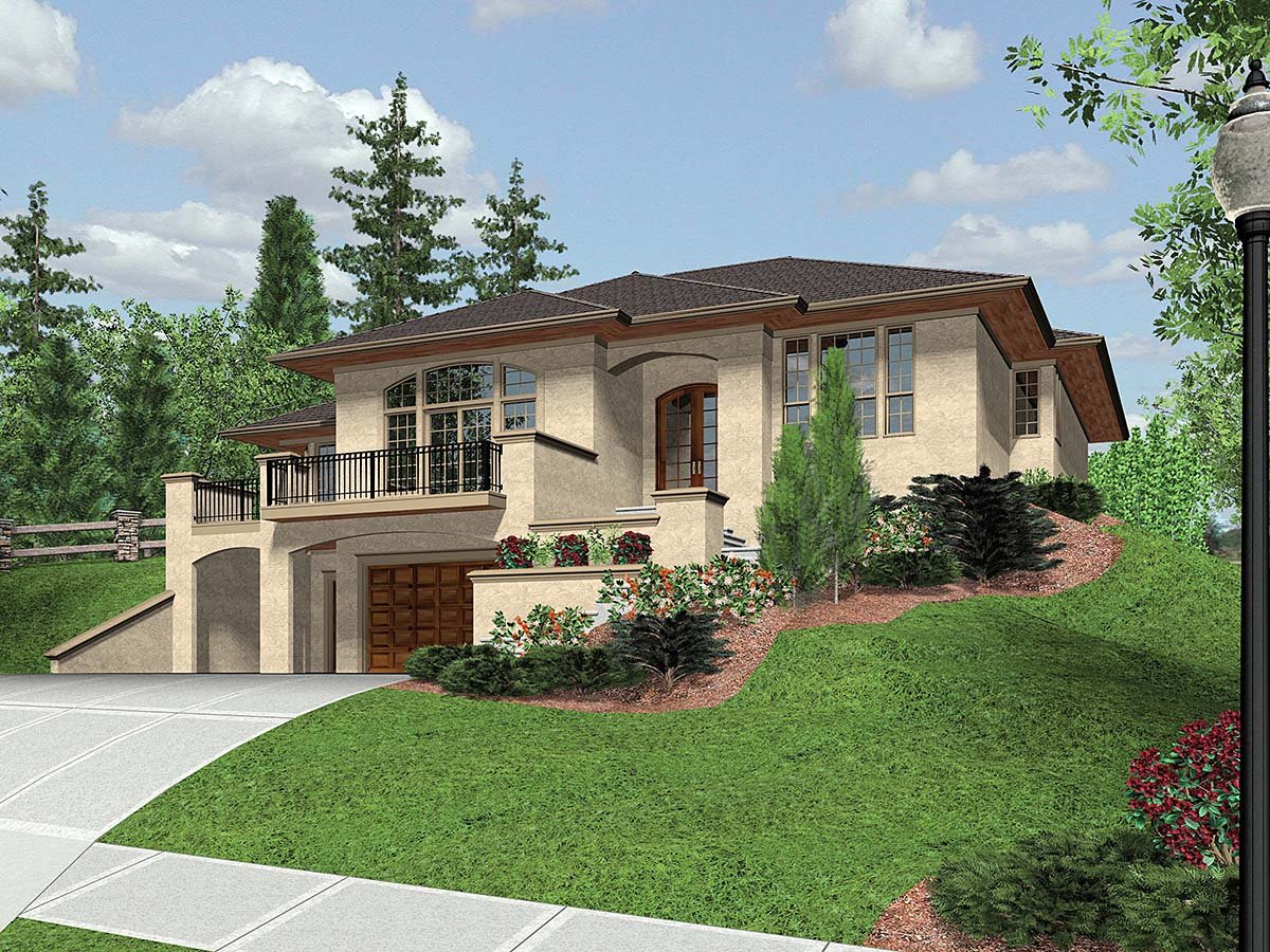 Coastal, Contemporary, Prairie Style Plan with 2542 Sq. Ft., 3 Bedrooms, 3 Bathrooms, 2 Car Garage Elevation