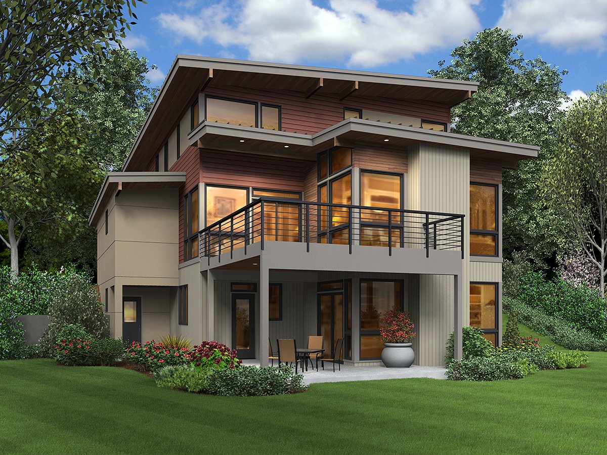 Contemporary, Modern Plan with 3026 Sq. Ft., 4 Bedrooms, 4 Bathrooms, 2 Car Garage Rear Elevation
