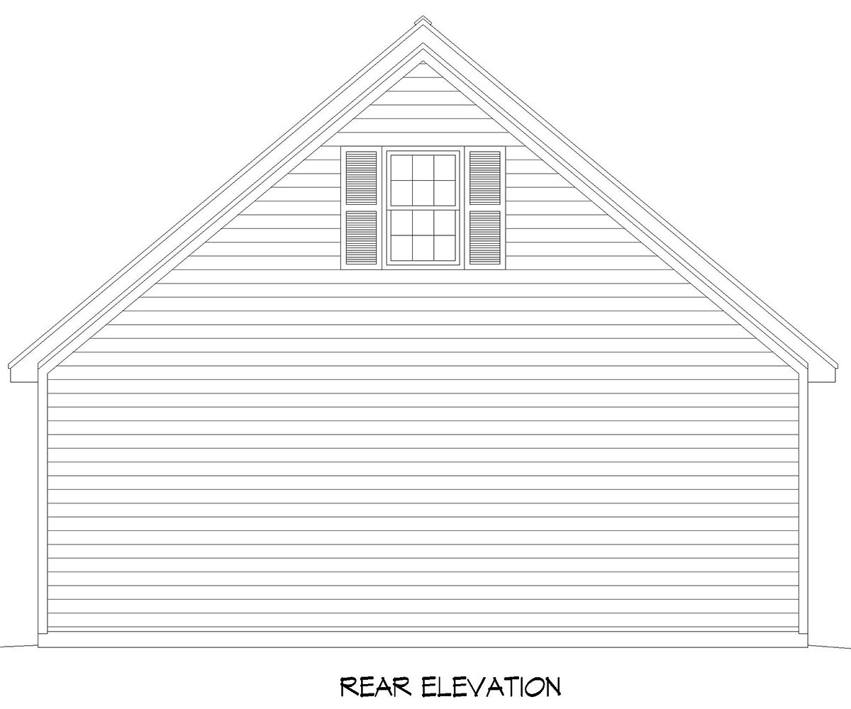 Traditional Plan with 554 Sq. Ft., 2 Car Garage Rear Elevation