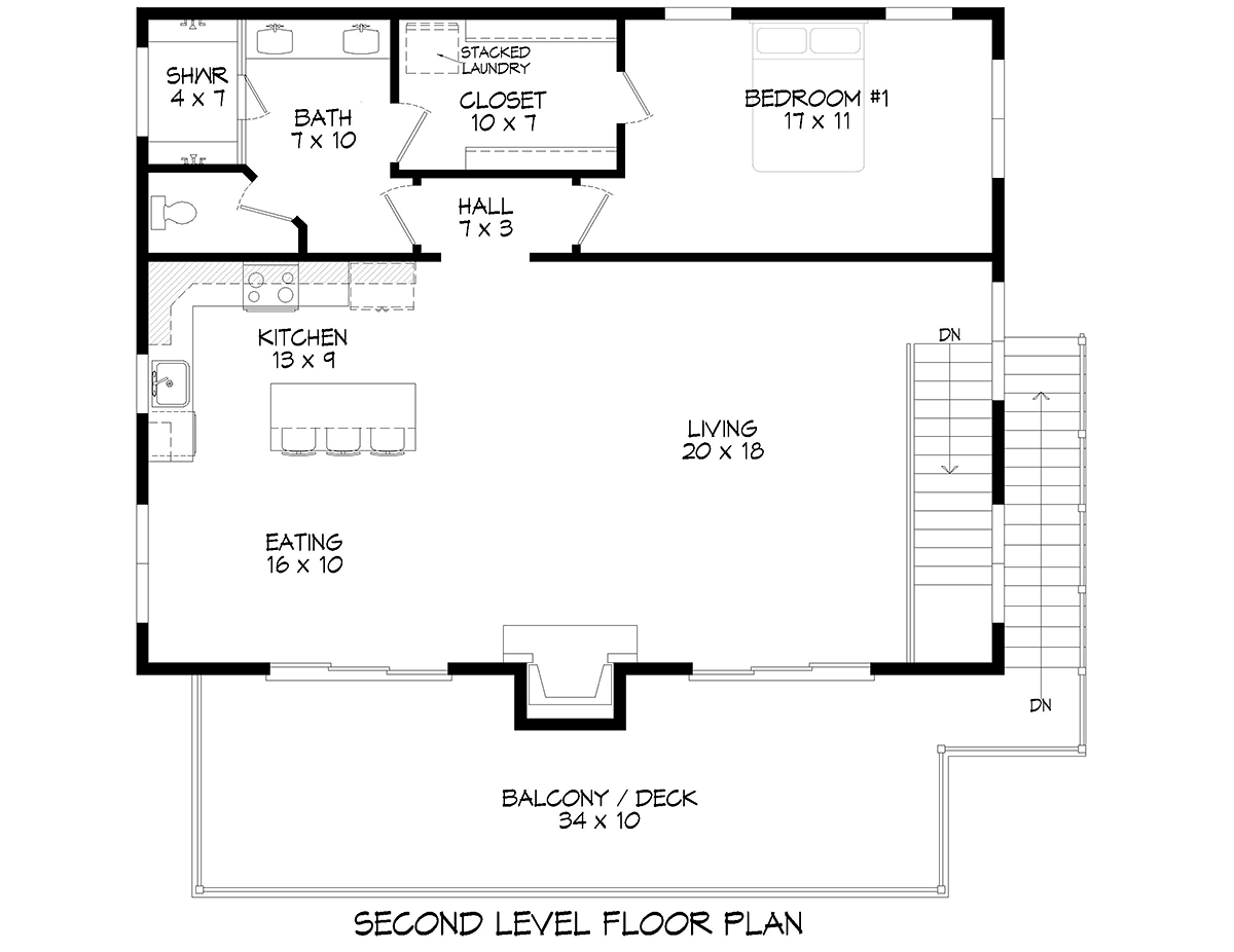 Garage-Living Plan 81588 Level Two