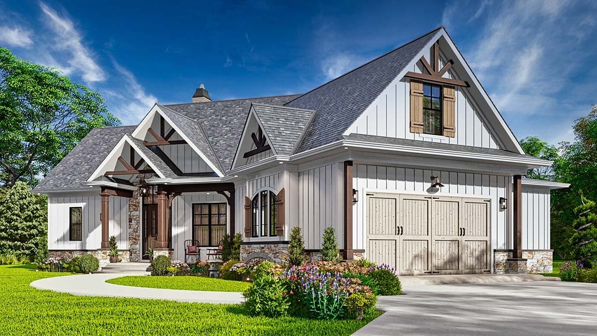 Craftsman, Ranch Plan with 1759 Sq. Ft., 3 Bedrooms, 2 Bathrooms, 2 Car Garage Picture 2