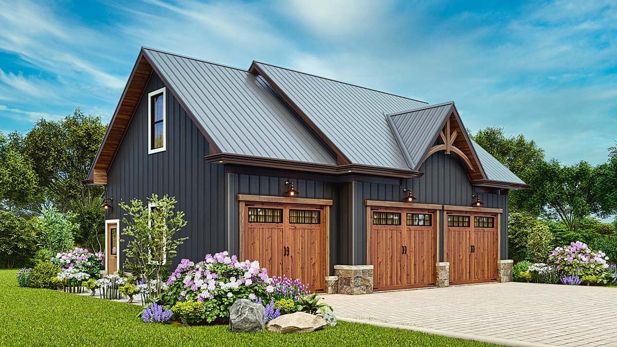 Country, Craftsman, Traditional Plan with 665 Sq. Ft., 1 Bedrooms, 1 Bathrooms, 3 Car Garage Elevation