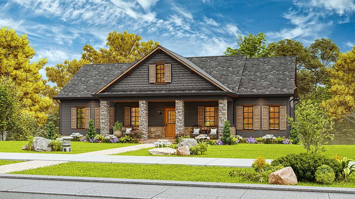 Cottage, Country, New American Style, Traditional Plan with 1593 Sq. Ft., 3 Bedrooms, 2 Bathrooms Elevation