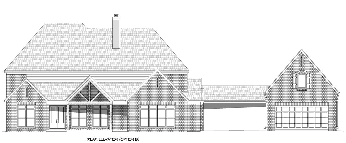 Country, European, French Country, Traditional Plan with 4962 Sq. Ft., 5 Bedrooms, 5 Bathrooms, 5 Car Garage Rear Elevation