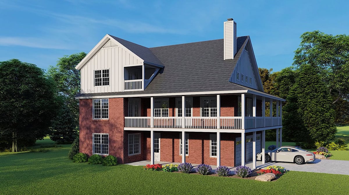 Country, Farmhouse, Traditional Plan with 3101 Sq. Ft., 3 Bedrooms, 2 Bathrooms, 3 Car Garage Rear Elevation