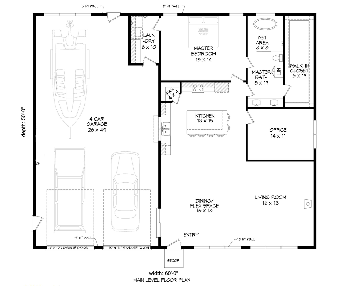 Garage-Living Plan 81778 Level One