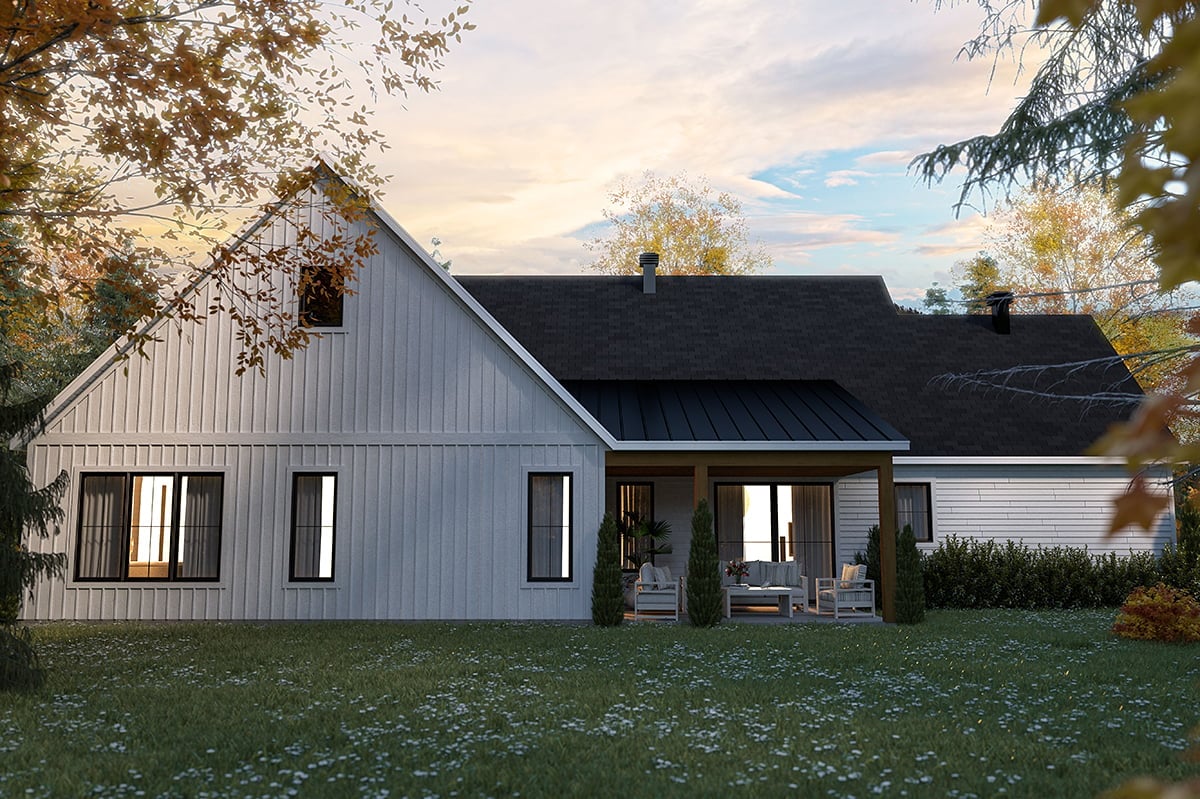 Country, Farmhouse, Ranch House Plan 81813 with 4 Bed, 3 Bath, 2 Car Garage Rear Elevation