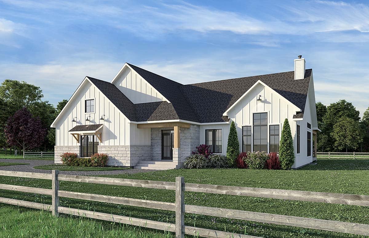 Country, Farmhouse, Ranch Plan with 2039 Sq. Ft., 3 Bedrooms, 2 Bathrooms, 1 Car Garage Elevation