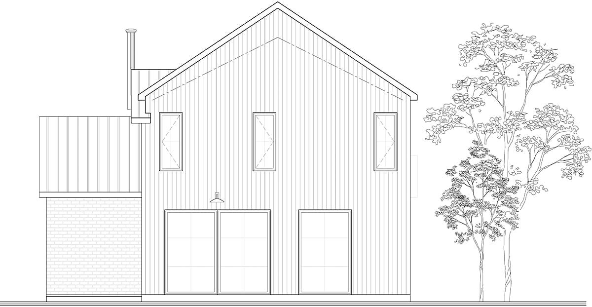 Contemporary, Cottage, Craftsman, European, Farmhouse Plan with 1764 Sq. Ft., 3 Bedrooms, 2 Bathrooms, 1 Car Garage Rear Elevation