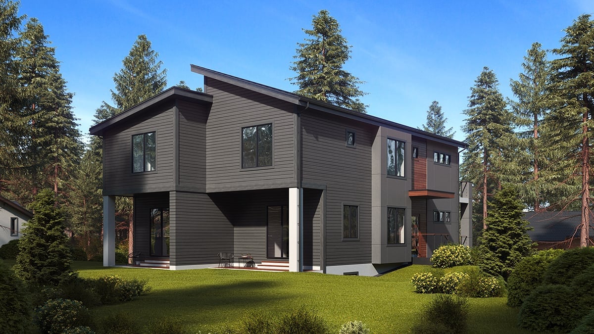 Contemporary, Modern Plan with 3878 Sq. Ft., 6 Bedrooms, 6 Bathrooms, 3 Car Garage Rear Elevation