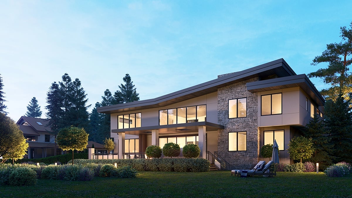 Contemporary, Modern Plan with 4098 Sq. Ft., 4 Bedrooms, 6 Bathrooms, 3 Car Garage Rear Elevation