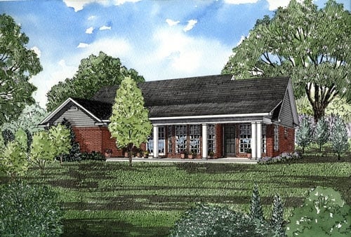 Ranch Plan with 1525 Sq. Ft., 3 Bedrooms, 2 Bathrooms, 2 Car Garage Rear Elevation