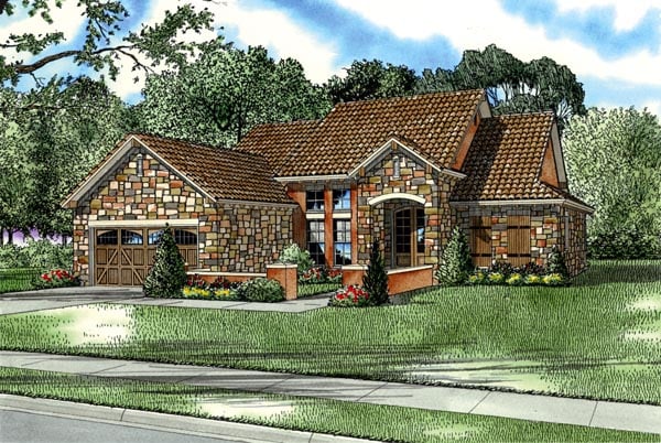 Craftsman, Italian, Mediterranean Plan with 1747 Sq. Ft., 3 Bedrooms, 2 Bathrooms, 2 Car Garage Elevation