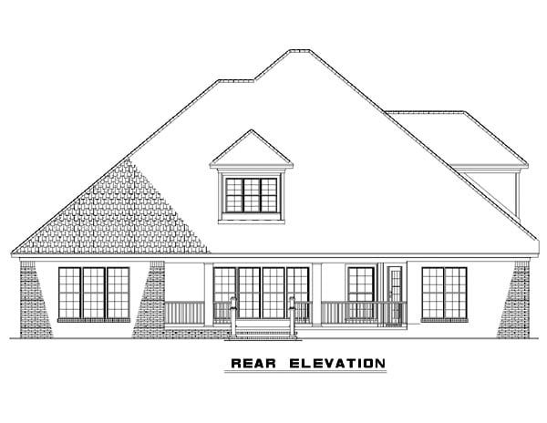 Country, Craftsman, European Plan with 3343 Sq. Ft., 4 Bedrooms, 3 Bathrooms, 2 Car Garage Rear Elevation