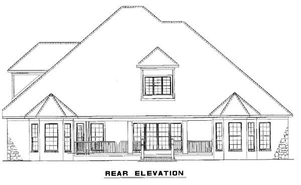 Craftsman Plan with 3990 Sq. Ft., 4 Bedrooms, 3 Bathrooms, 2 Car Garage Rear Elevation