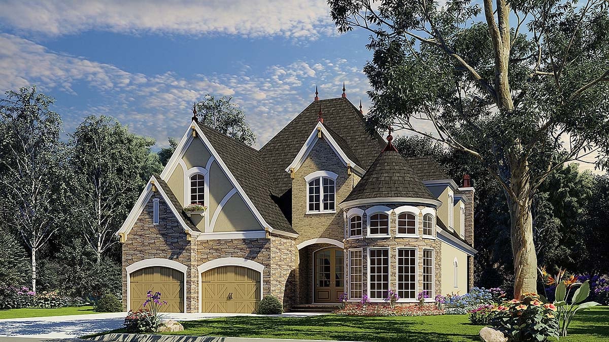 European, French Country, Tudor, Victorian Plan with 2889 Sq. Ft., 4 Bedrooms, 3 Bathrooms, 2 Car Garage Elevation