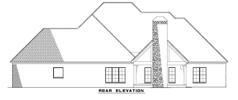 Craftsman, European Plan with 2340 Sq. Ft., 3 Bedrooms, 4 Bathrooms, 3 Car Garage Rear Elevation