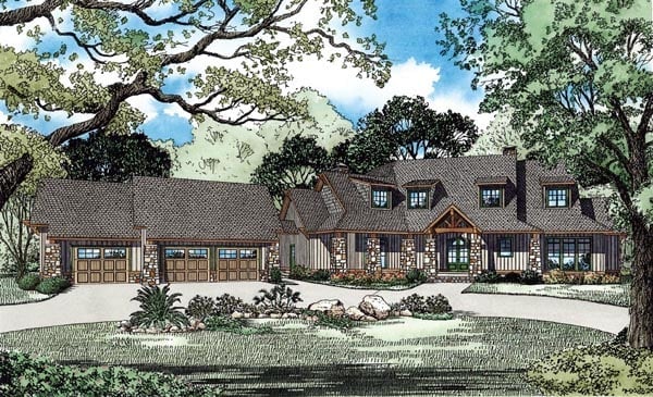 Craftsman, European, Tuscan Plan with 4501 Sq. Ft., 5 Bedrooms, 6 Bathrooms, 3 Car Garage Elevation