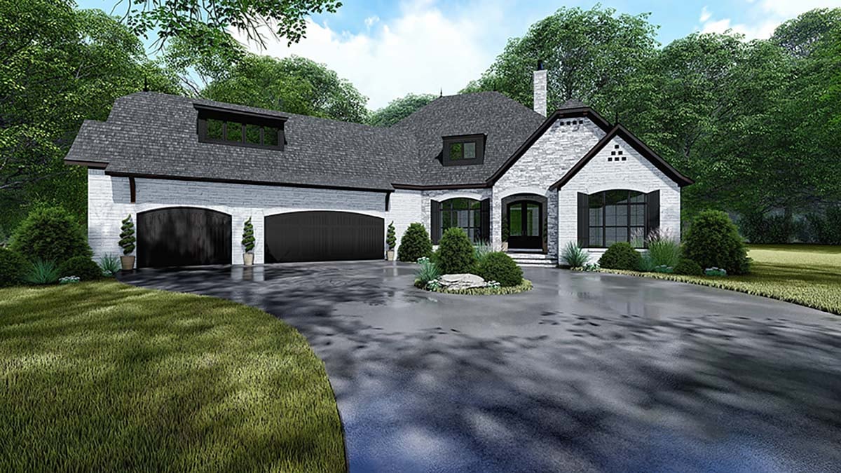 Bungalow, Craftsman, European, French Country Plan with 3068 Sq. Ft., 4 Bedrooms, 4 Bathrooms, 3 Car Garage Elevation