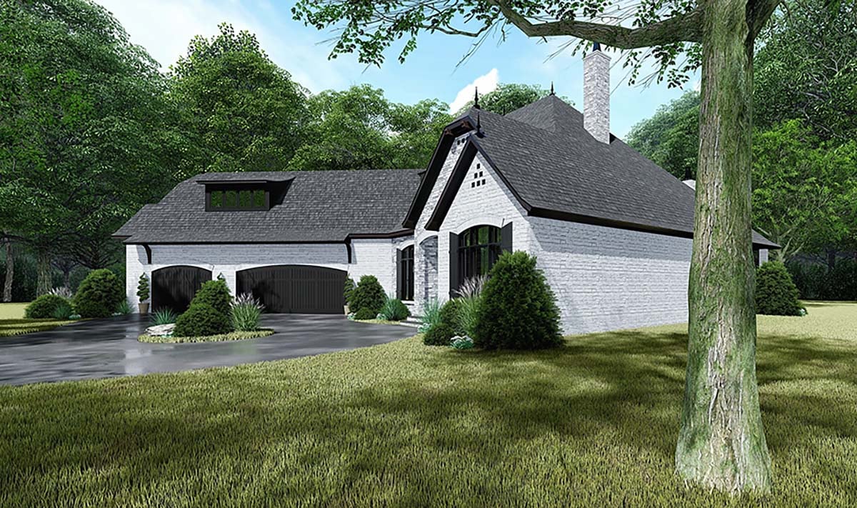 Bungalow, Craftsman, European, French Country Plan with 3068 Sq. Ft., 4 Bedrooms, 4 Bathrooms, 3 Car Garage Picture 2