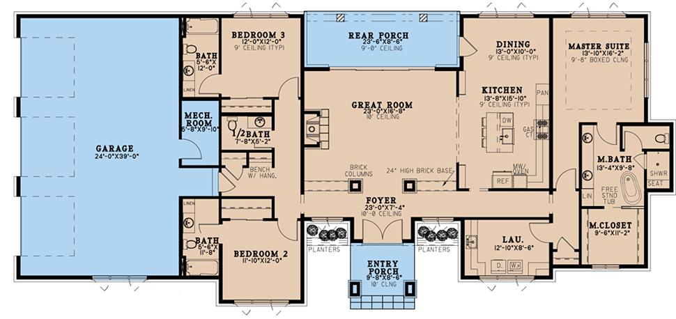Contemporary, Modern, Prairie House Plan 82604 with 3 Bed, 4 Bath, 3 Car Garage Level One