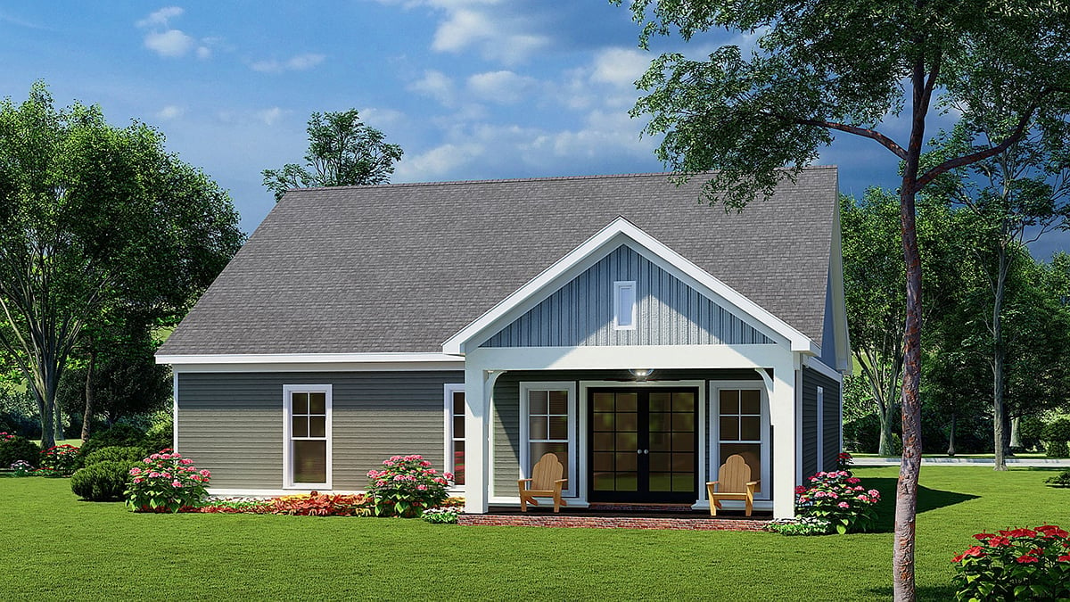 Country, Craftsman, Farmhouse, Southern, Traditional House Plan 82645 with 3 Bed, 2 Bath, 2 Car Garage Rear Elevation