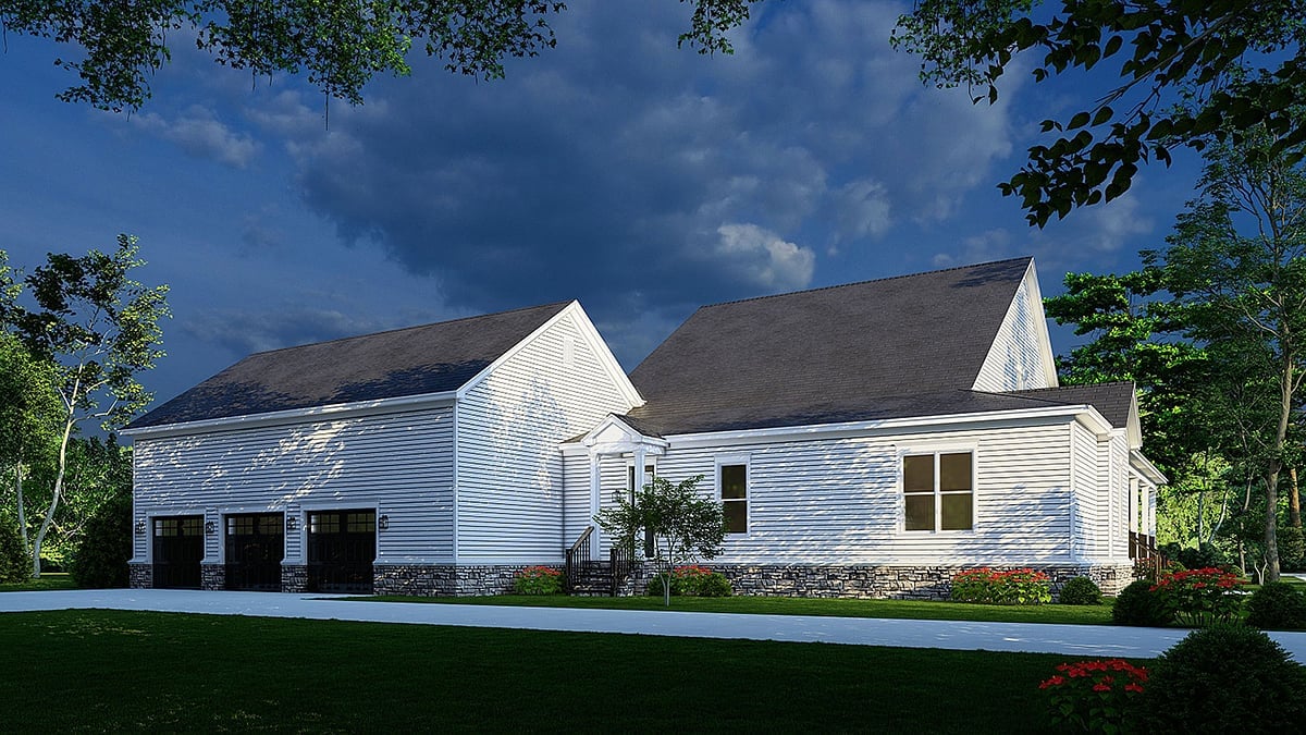 Coastal, Country, Farmhouse, Southern, Traditional House Plan 82657 with 4 Bed, 2 Bath, 3 Car Garage Rear Elevation