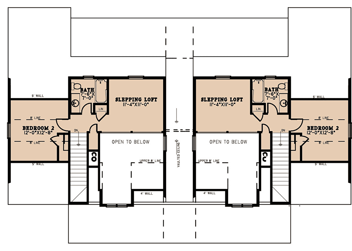 Bungalow, Cabin, Country, Craftsman Multi-Family Plan 82658 with 3 Bed, 2 Bath, 1 Car Garage Level Two