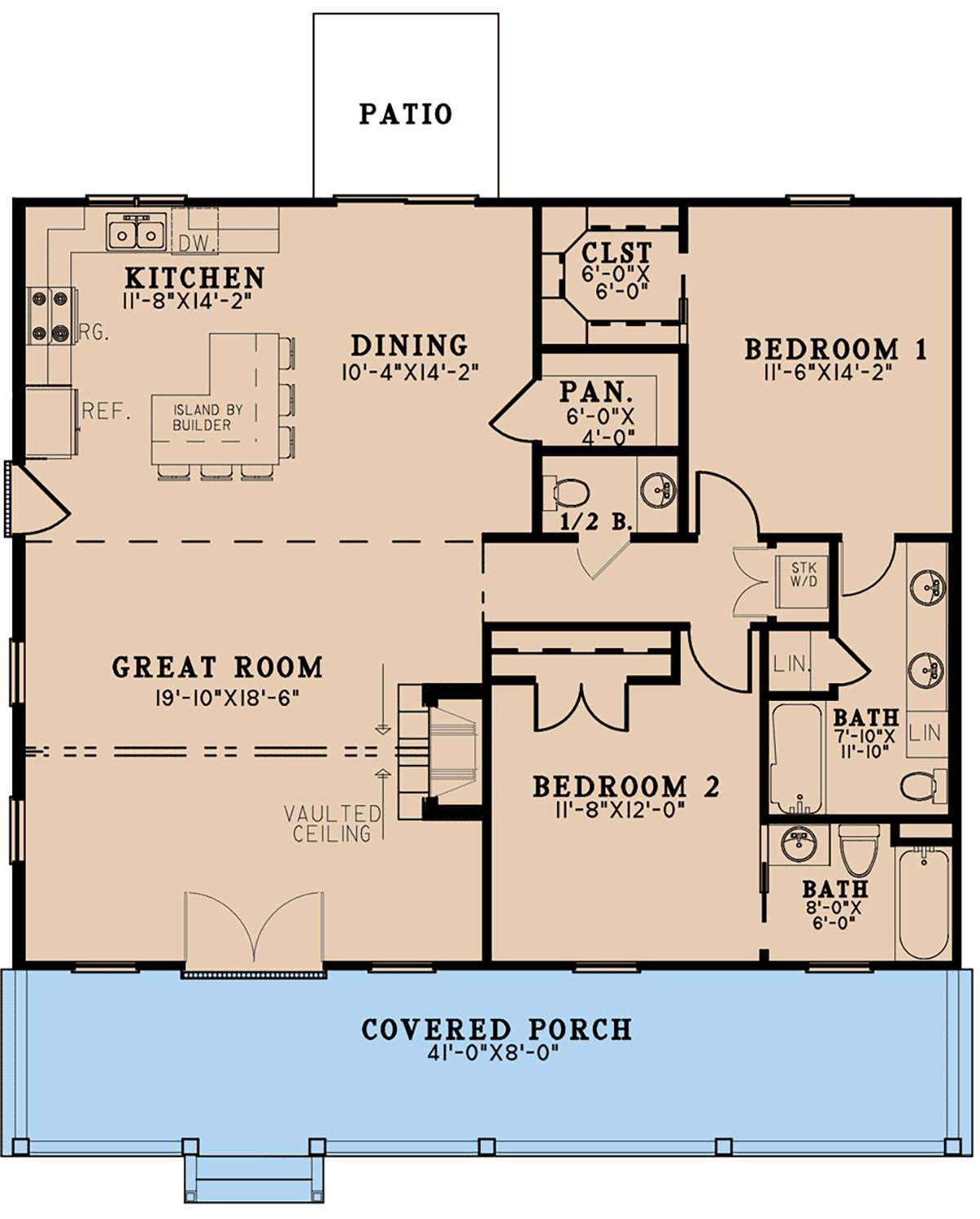 Cabin, Country, Farmhouse, Southern, Traditional House Plan 82659 with 2 Bed, 3 Bath Level One