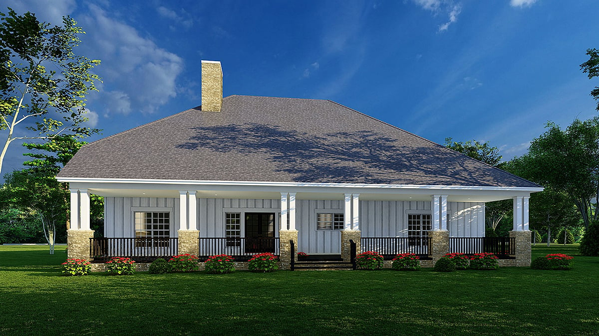 Bungalow, Country, Craftsman, Farmhouse, Southern, Traditional House Plan 82664 with 3 Bed, 2 Bath, 2 Car Garage Rear Elevation