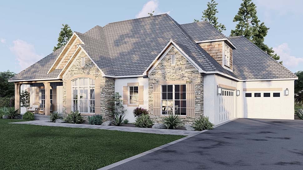Bungalow, Craftsman, European, Traditional Plan with 2199 Sq. Ft., 3 Bedrooms, 3 Bathrooms, 3 Car Garage Picture 4