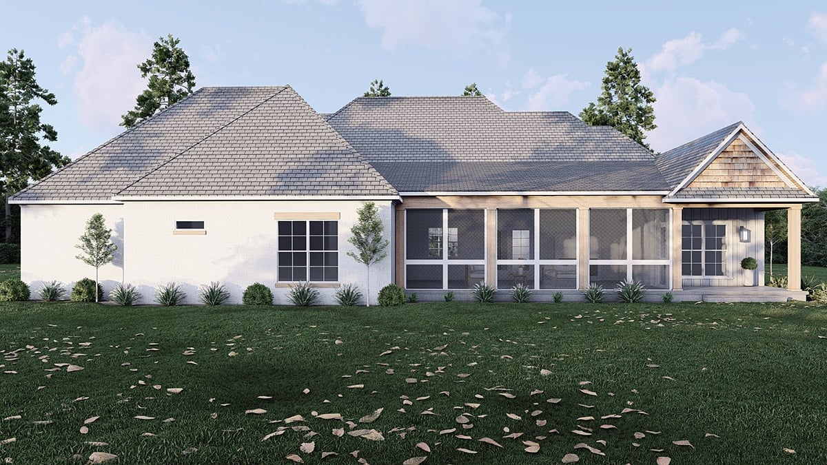 Bungalow, Craftsman, European, Traditional Plan with 2199 Sq. Ft., 3 Bedrooms, 3 Bathrooms, 3 Car Garage Rear Elevation