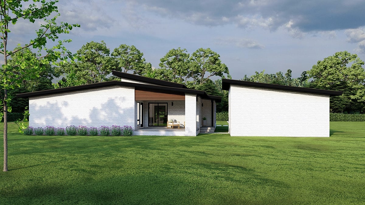 Contemporary, Modern Plan with 1881 Sq. Ft., 3 Bedrooms, 3 Bathrooms, 2 Car Garage Rear Elevation