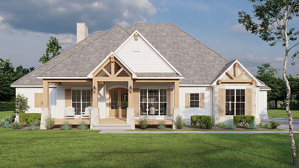 Bungalow, Coastal, Country, Craftsman, Farmhouse, Southern, Traditional Plan with 2442 Sq. Ft., 3 Bedrooms, 4 Bathrooms, 2 Car Garage Elevation
